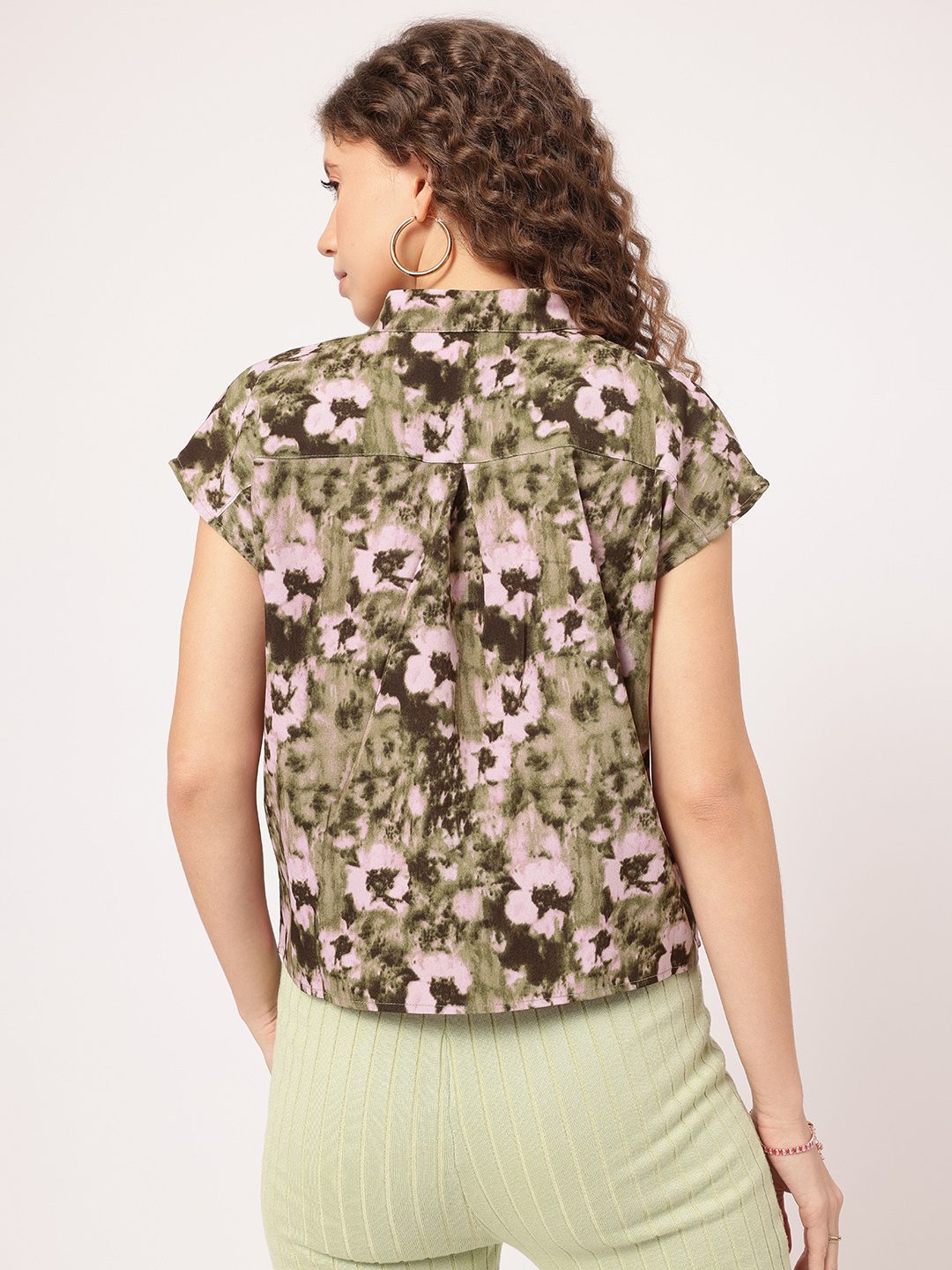 DressBerry Cozy Couture Printed Band Collar Shirt Style Top