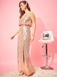 Berrylush Pink Shoulder Strap Sequinned Maxi Dress