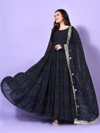 KALINI Leheriya Printed Round Neck Tiered Anarkali Kurta with Pyjamas & Dupatta