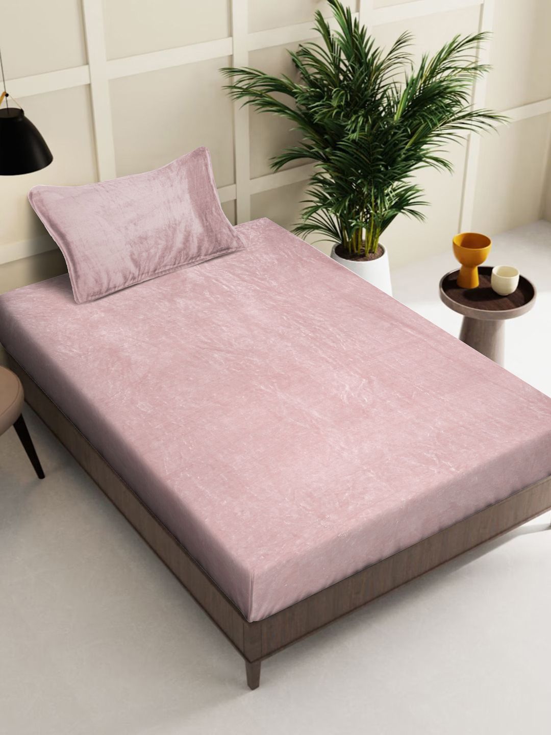 KLOTTHE Pink Woolen 300TC Single Bedsheet With 1 Pillow Cover