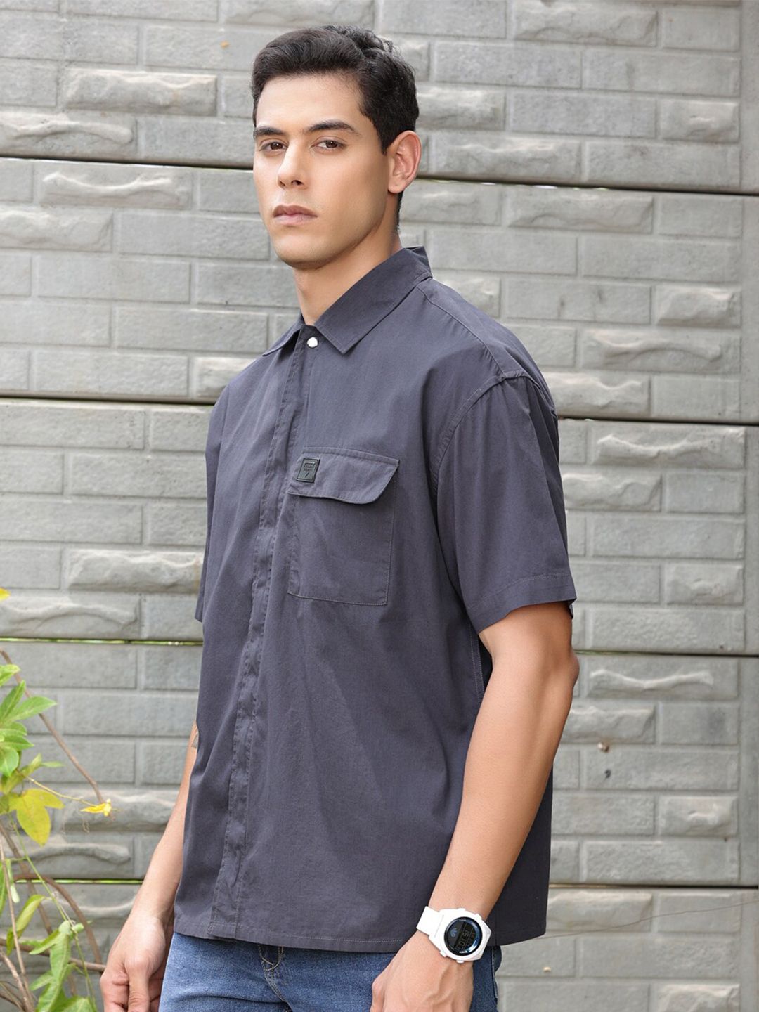 Thomas Scott Men Solid Premium Boxy Opaque Casual Shirt