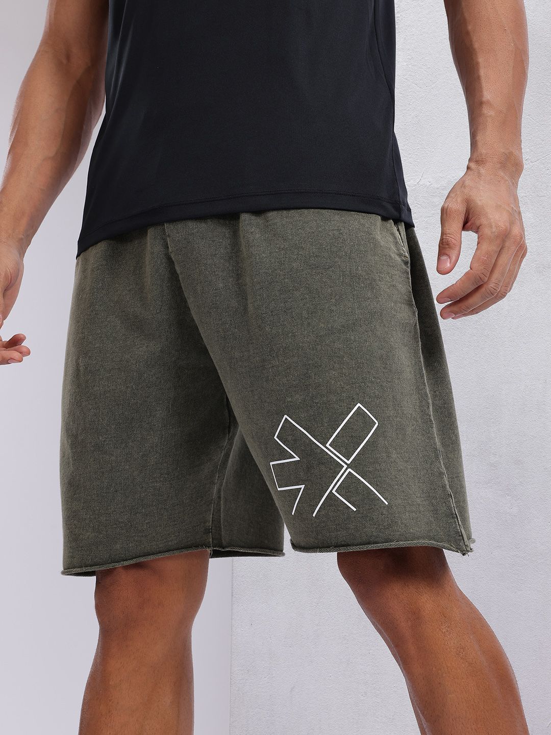 HRX by Hrithik Roshan Men Brand Logo Print Pure Cotton Washed Effect Training Shorts