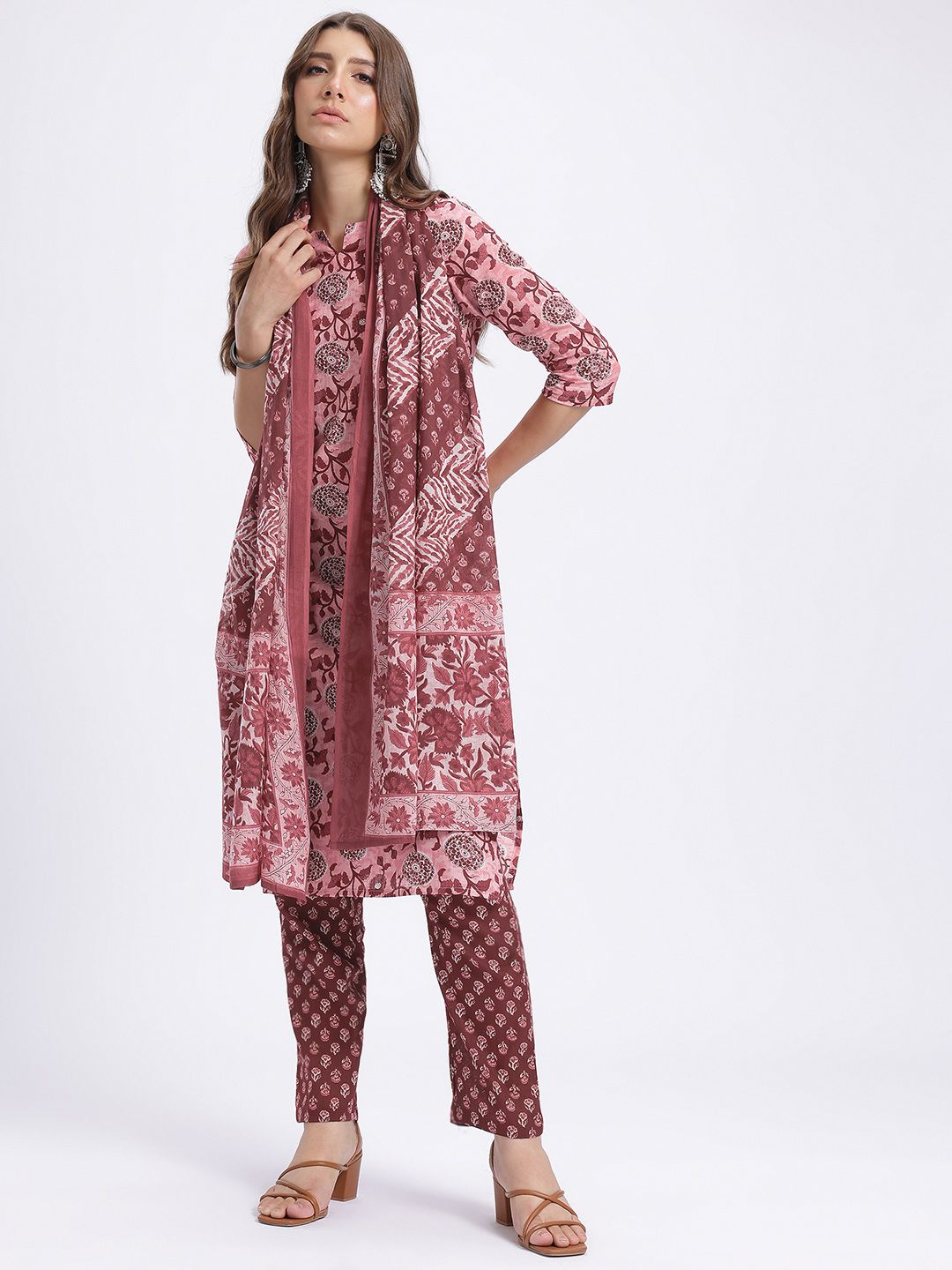 Anouk Ethnic Motifs Print Kurta with Trousers & With Dupatta