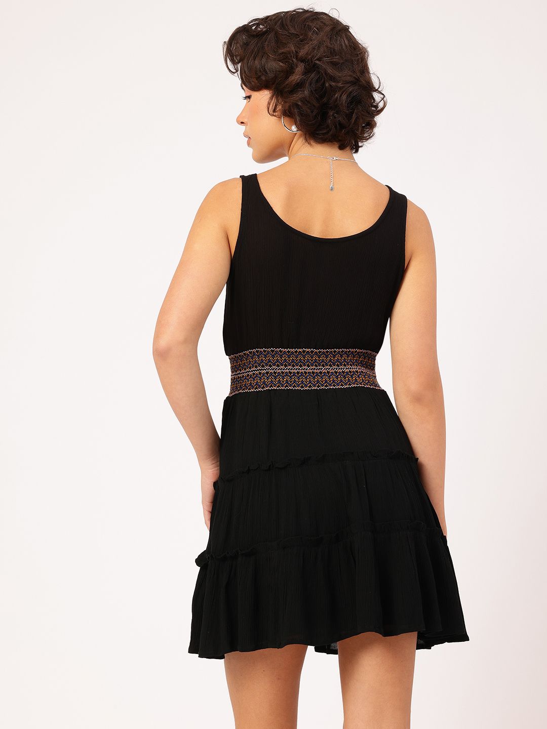 DressBerry Muted Melodies Textured Tiered Cinched Waist Dress