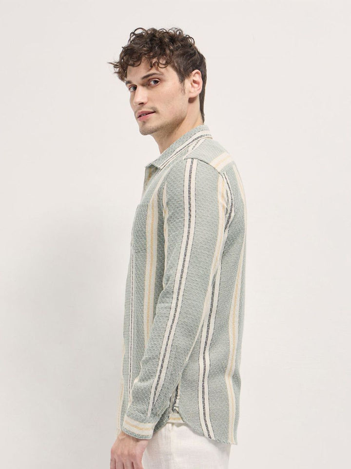 THE BEAR HOUSE Men Striped Spread Collar Slim Fit Casual Shirt