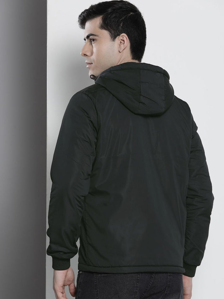 The Indian Garage Co Men Black Hooded Sporty Jacket