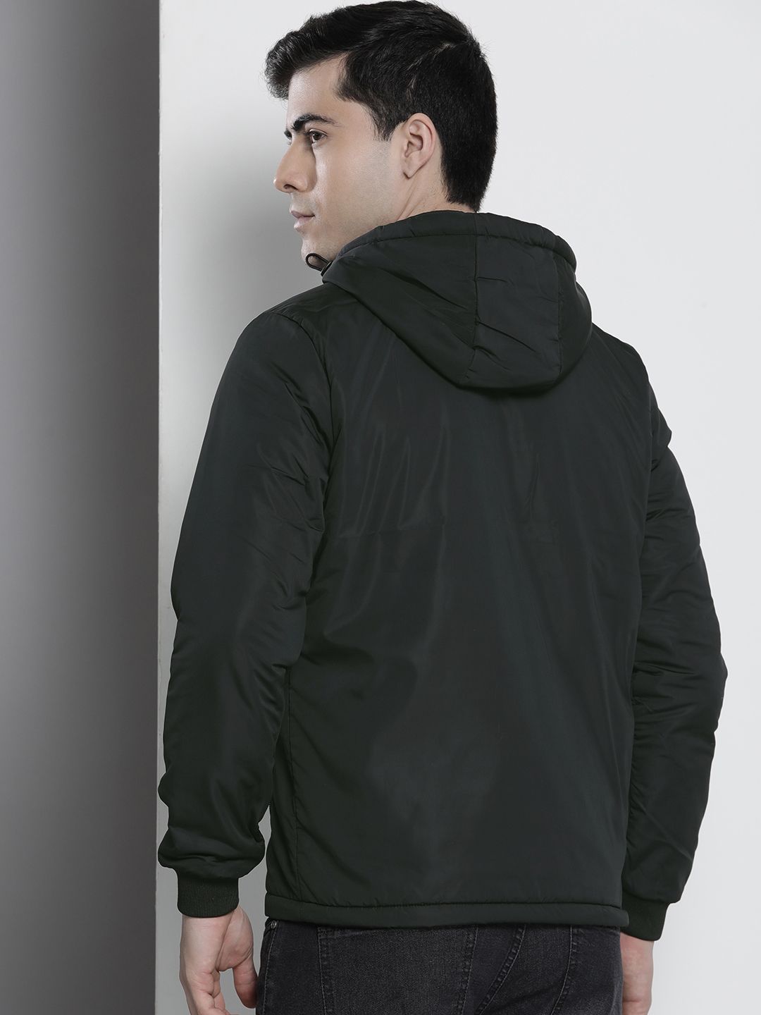The Indian Garage Co Men Black Hooded Sporty Jacket