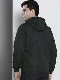 The Indian Garage Co Men Black Hooded Sporty Jacket