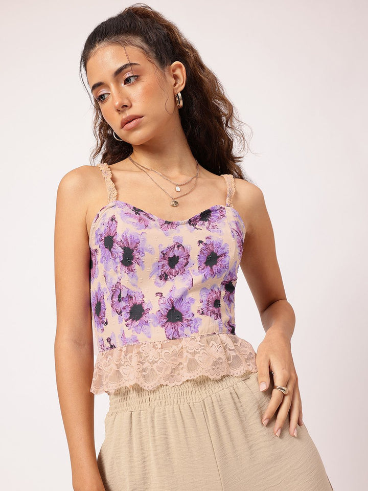 DressBerry Floral Fantasy Lace Inserts Regular Top