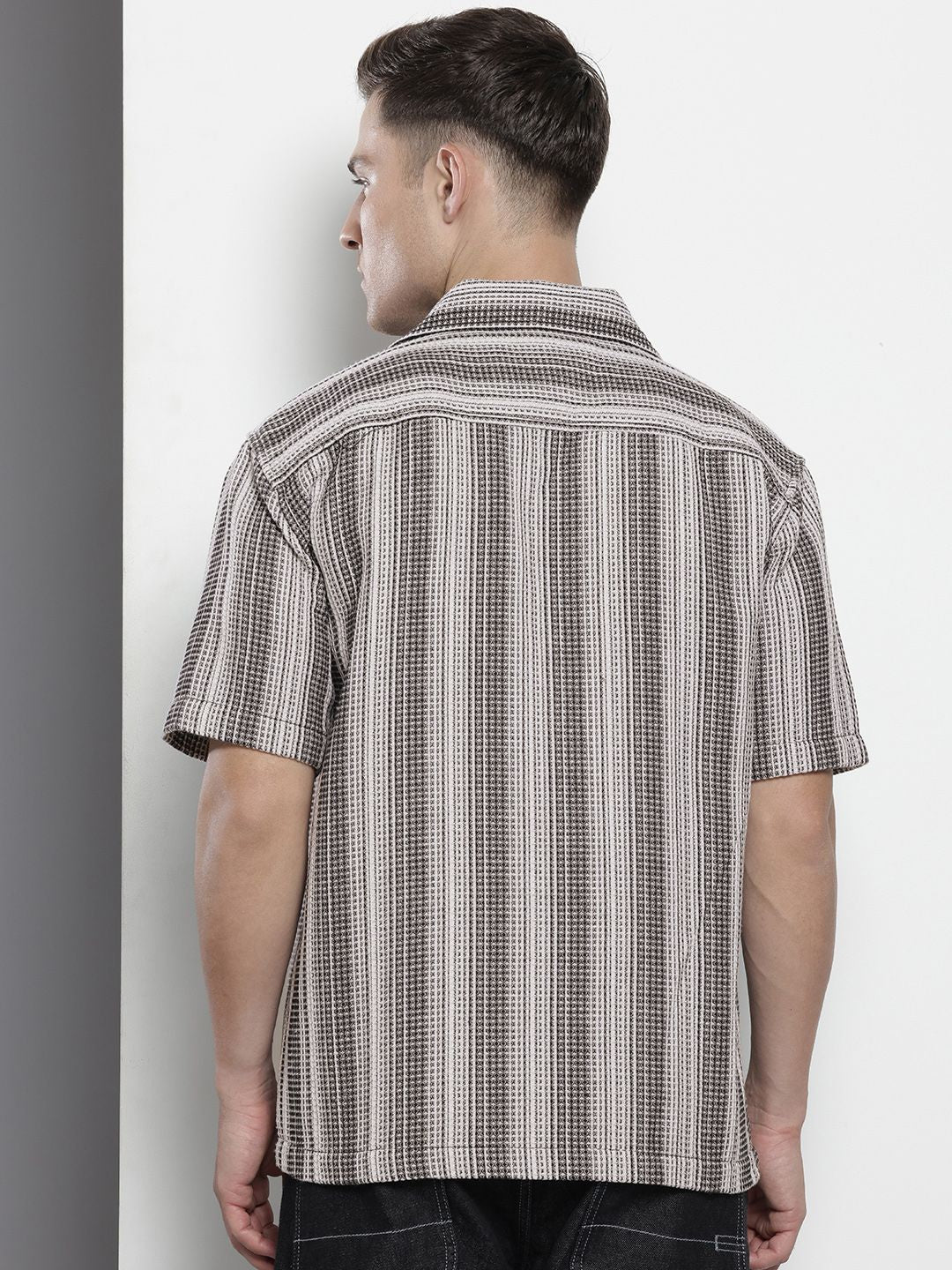 The Indian Garage Co Pure Cotton Striped & Waffle Textured Relaxed Fit Casual Shirt