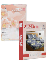 KLOTTHE Grey Leaf Polycotton 300 TC Fitted King Fine Bedsheet dengan 2 Sarung Bantal-98 x 87 inci