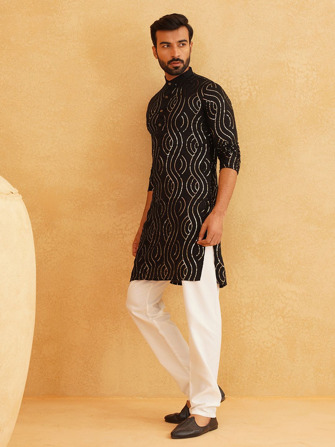 SOJANYA Embroidered Sequinned Pure Cotton Kurta With Churidar