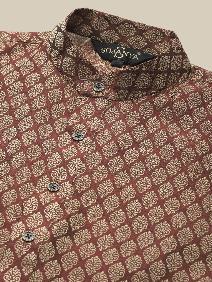 SOJANYA Motif Etnik Rekaan Tenunan Kurta Lurus Kolar Mandarin Dengan Churidar