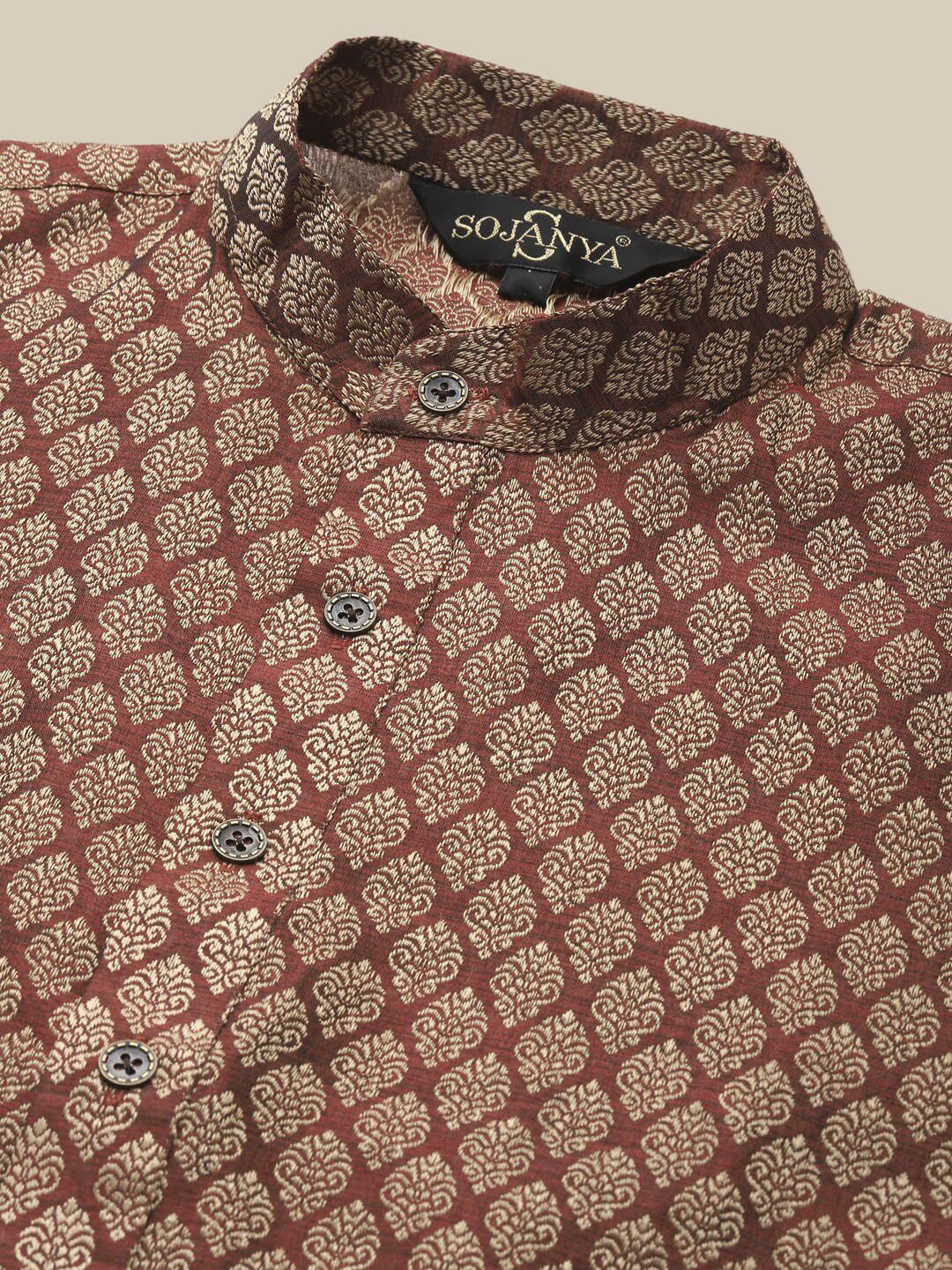 SOJANYA Motif Etnik Rekaan Tenunan Kurta Lurus Kolar Mandarin Dengan Churidar