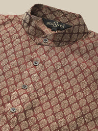 SOJANYA Motif Etnik Rekaan Tenunan Kurta Lurus Kolar Mandarin Dengan Churidar