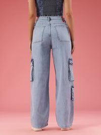 DressBerry Women Baggy Wide Leg Fit High-Rise Light Fade Stretchable Jeans