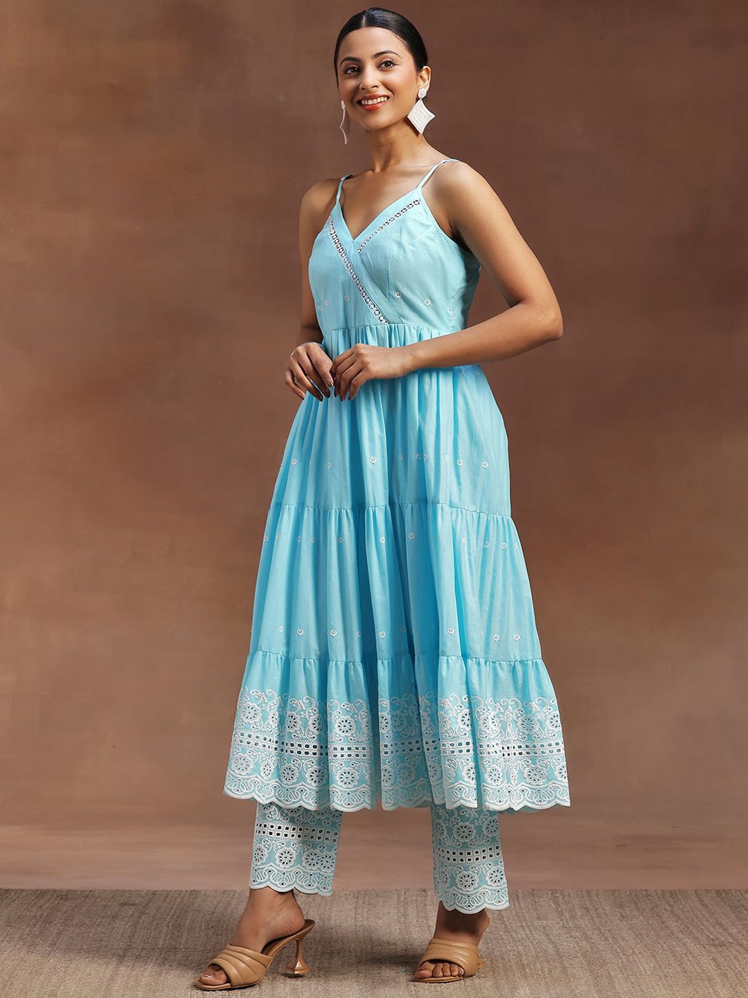 Libas Floral Panelled Schiffli Thread Work Pure Cotton Kurta With Trouser