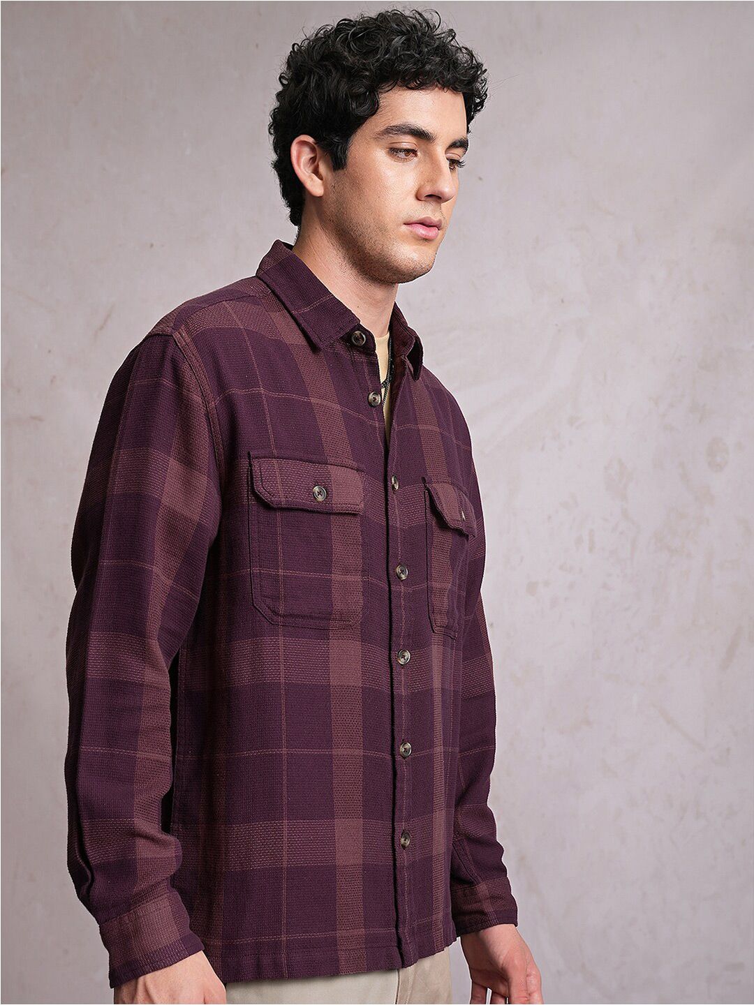 LOCOMOTIVE Dobby Textured Checked Utility Pocket Over Shirt