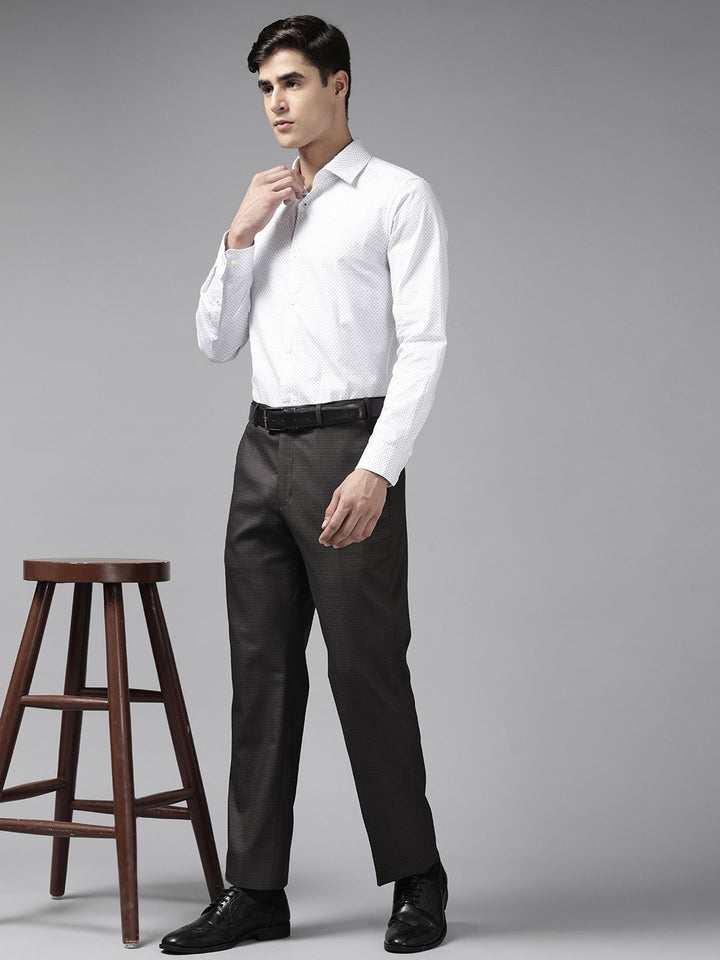 Park Avenue Men Charcoal Black Checked Smart Fit Formal Trousers