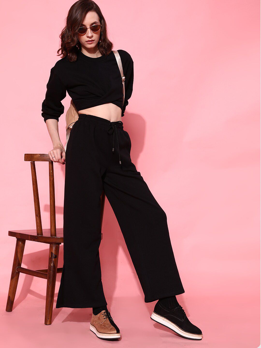 STREET 9 Women Elegant Black Solid Sweatshirt