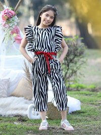 Cutiekins Girls Printed Capri Jumpsuit With Ruffles