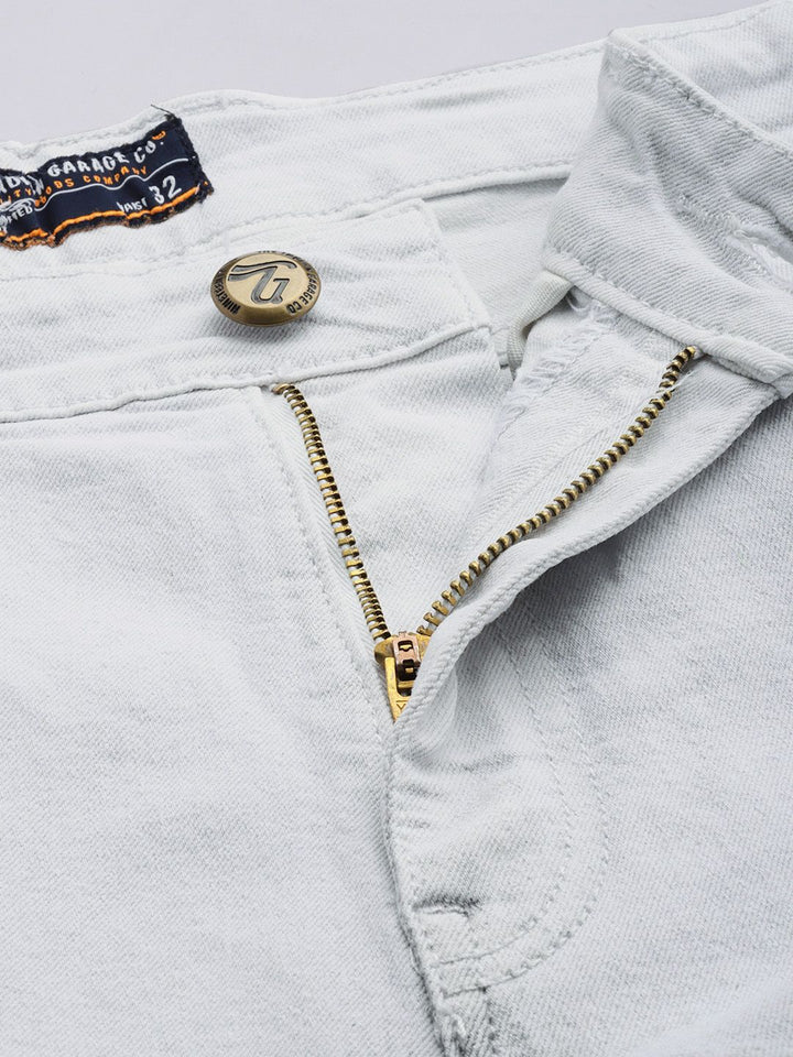 The Indian Garage Co Men White Colourblocked Denim Shorts