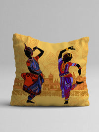 STITCHNEST Yellow & Purple Set of 5 Ethnic Motifs Square Cushion Covers