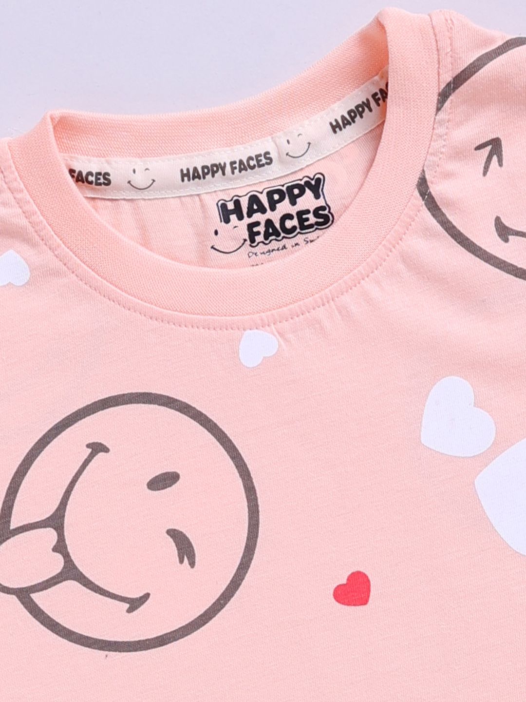 Happy Faces Kids Girls Smiley Printed Pure Cotton T-Shirt