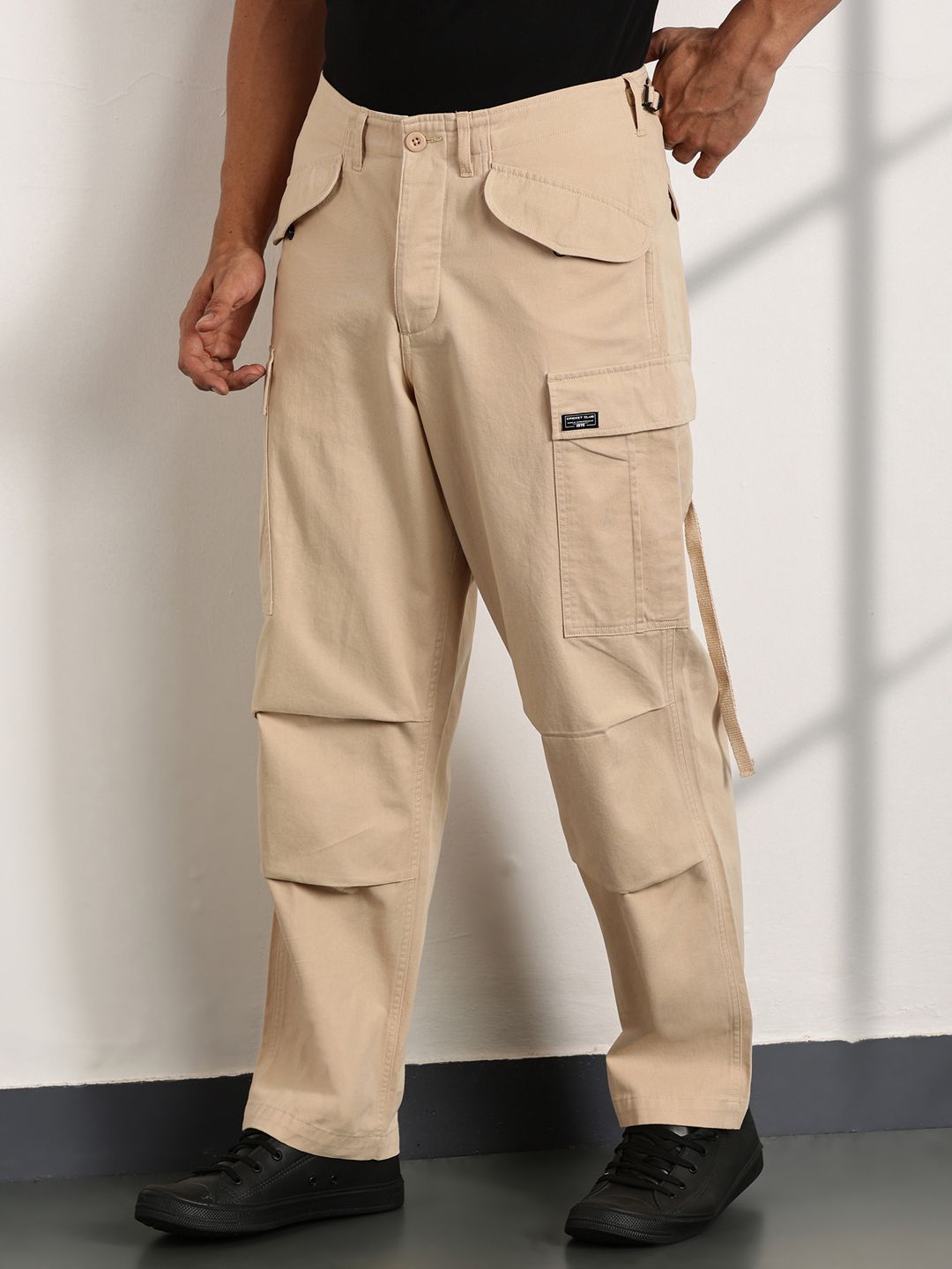 Thomas Scott Men Cricket Club Smart Loose Fit Cotton Cargos Trousers