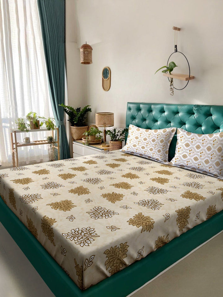 Myntra Elegant Homes Yellow Conversational 400 TC King Cotton Bedsheet & 2 Pillow Covers