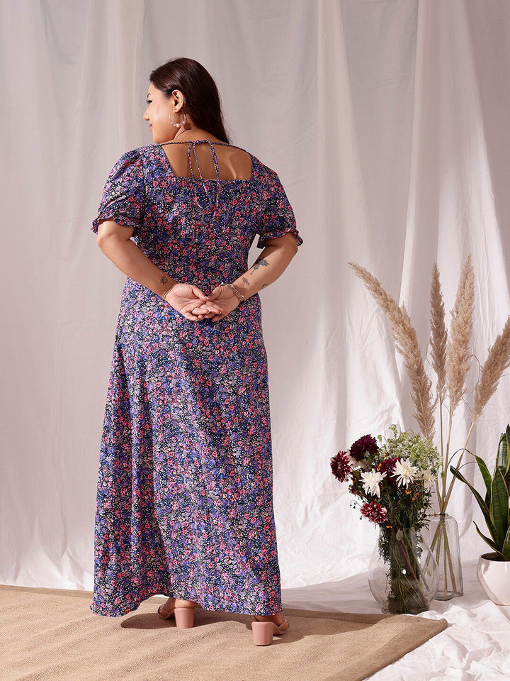 CURVY STREET Plus Size Floral Print Crepe Fit & Flare Dress