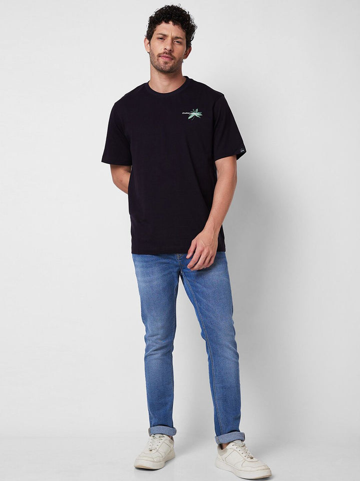 SPYKAR Round Neck Short Sleeves Abstract Printed Pure Cotton Slim Fit T-shirt