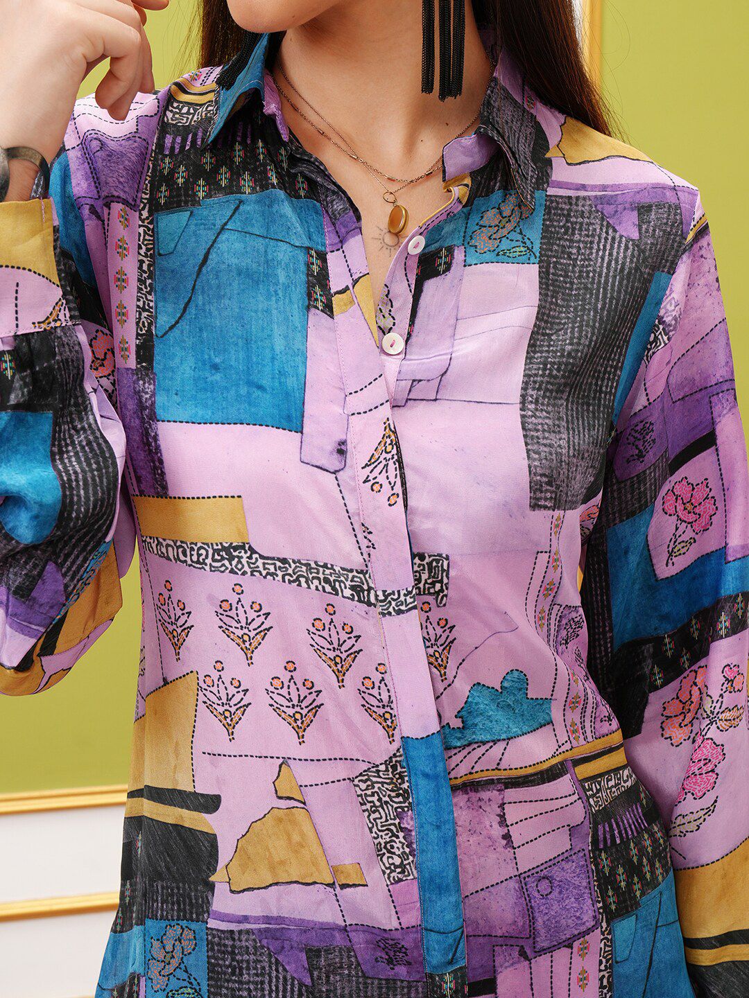 Vishudh Purple Printed Long Sleeves Shirt With Trouser