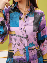 Vishudh Purple Printed Long Sleeves Shirt With Trouser