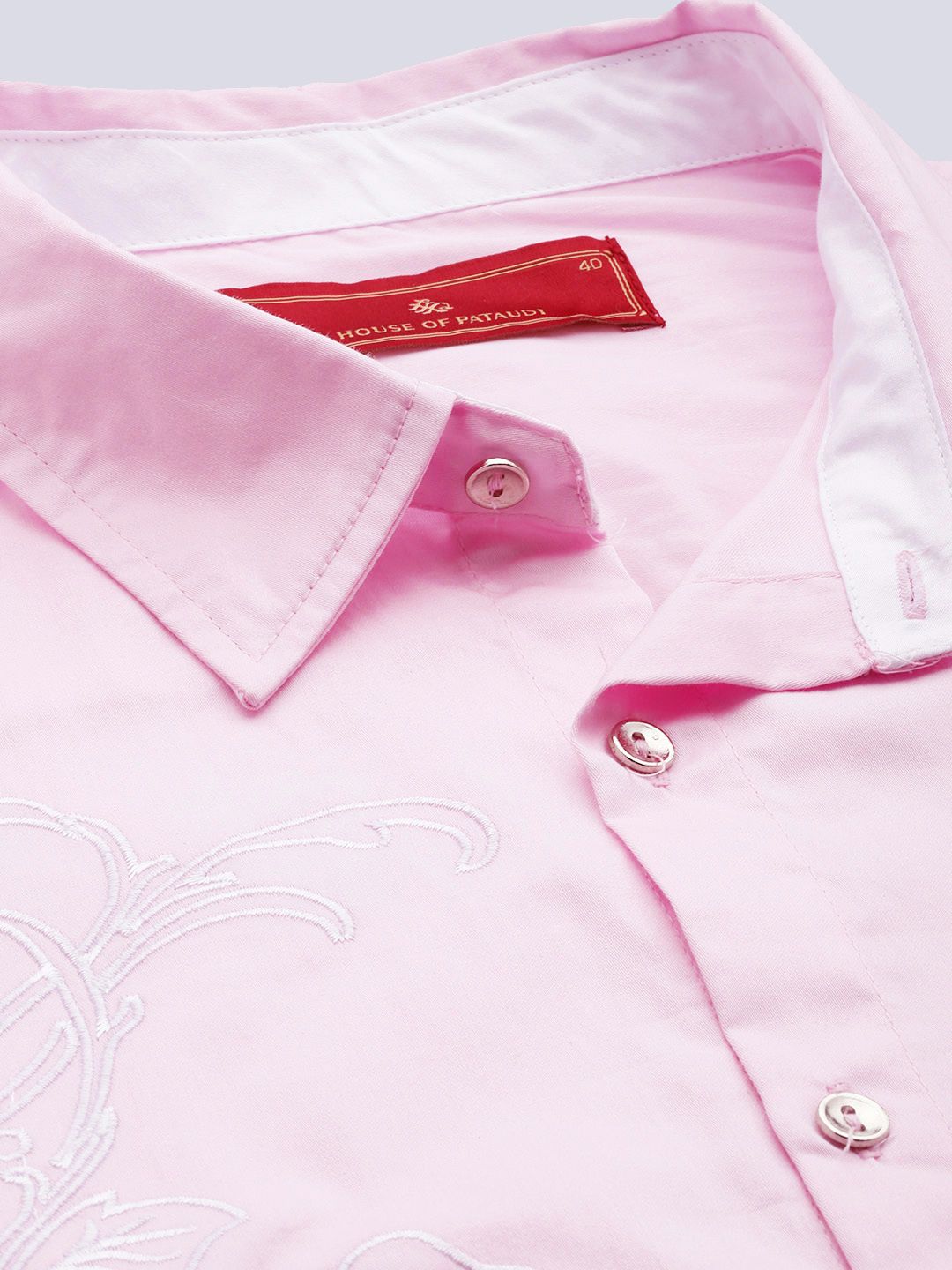 House of Pataudi Floral Embroidered Pure Cotton Party Jashn Shirt