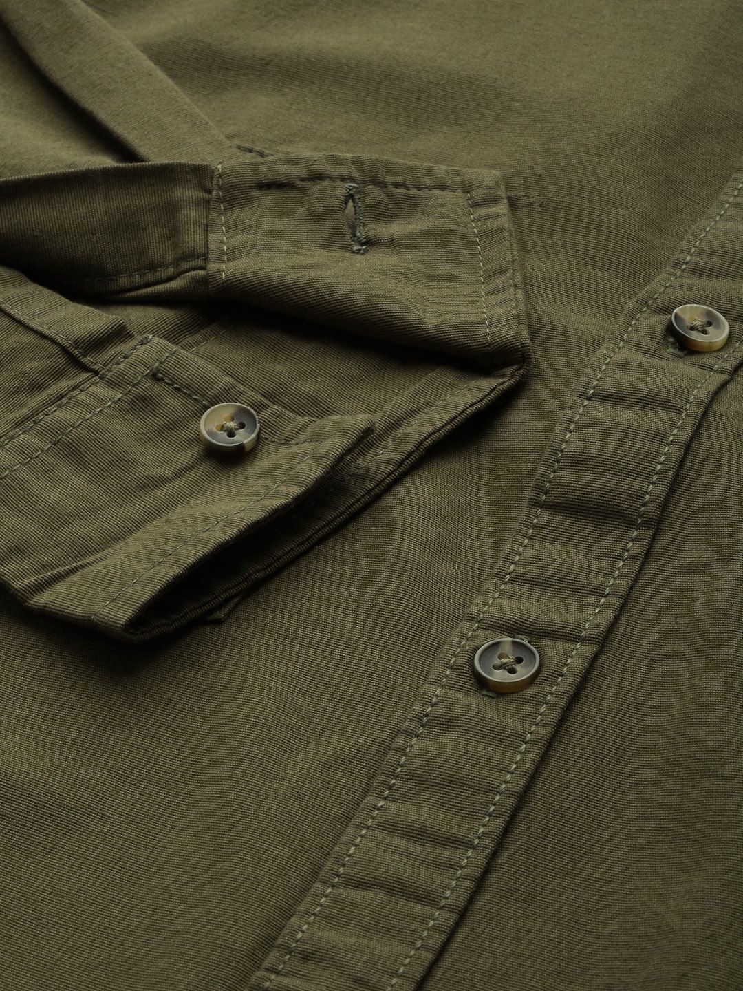 The Indian Garage Co Men Olive Green Solid Casual Shirt