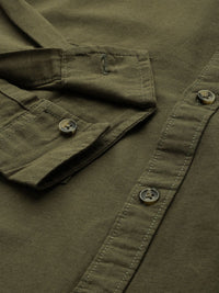 The Indian Garage Co Men Olive Green Solid Casual Shirt