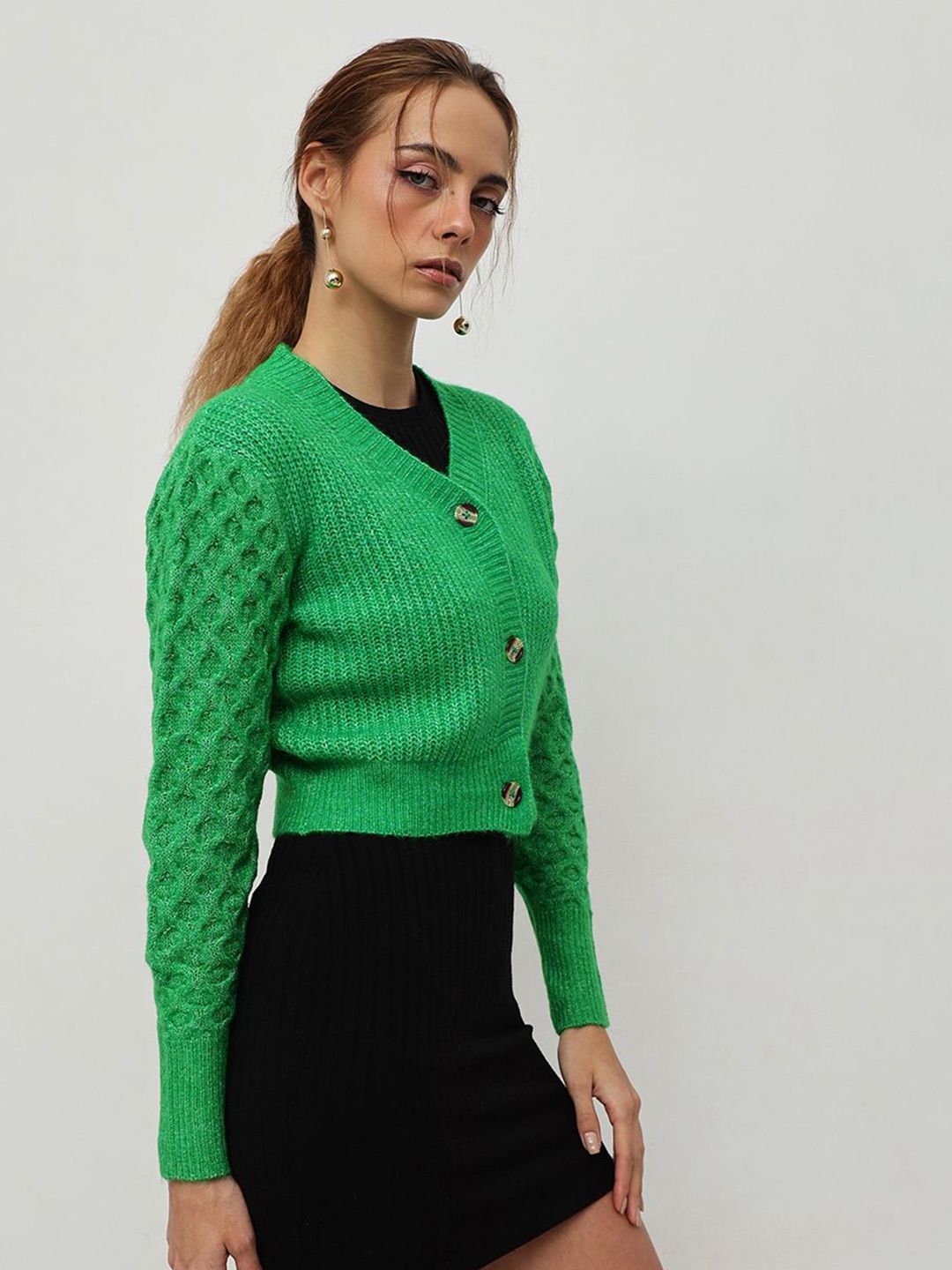 STREET 9 Women Cable Knit Crop Cardigan