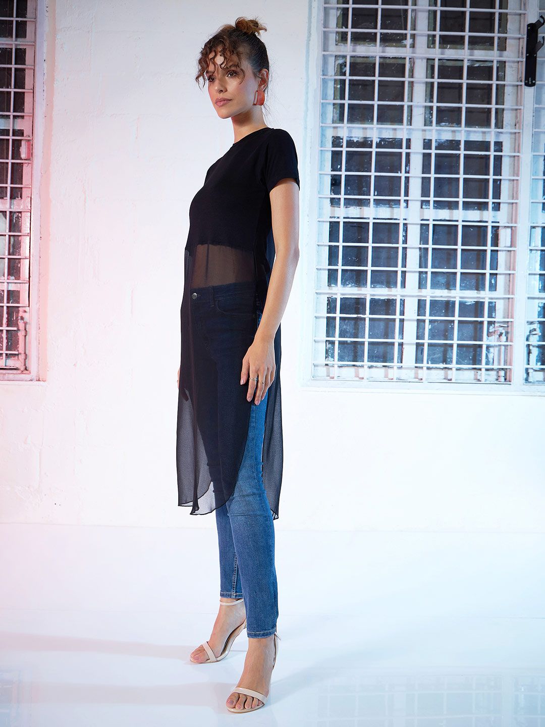 SASSAFRAS Black Semi-Sheer Longline A-Line Top
