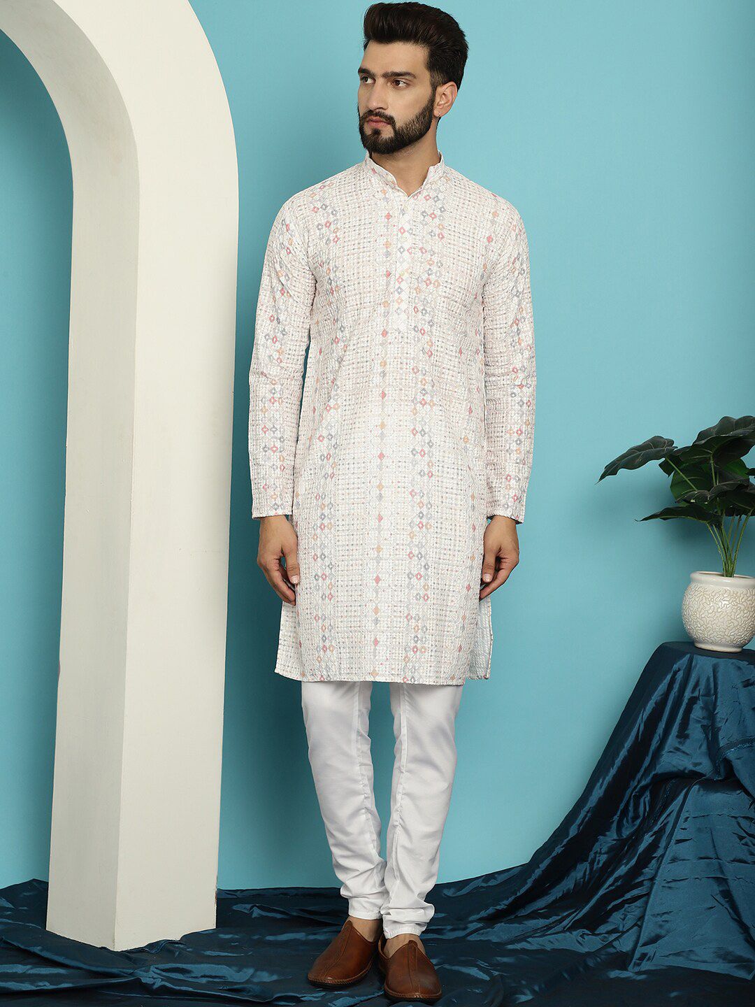 SOJANYA Kurta Kapas Tulen Bersulam Labuci dengan Set Pijama