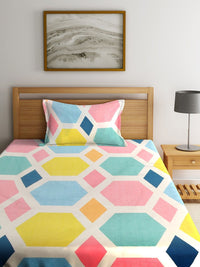 KLOTTHE White & Pink Geometric 210 TC Polycotton 2 Single Bedsheet with 2 Pillow Covers