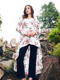 Berrylush White Floral Printed High-Low Longline Top