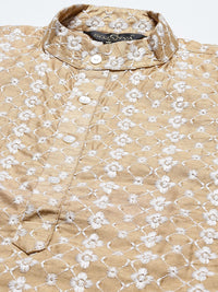 SOJANYA Lelaki Motif Etnik Emas & Putih Sulam Kurta