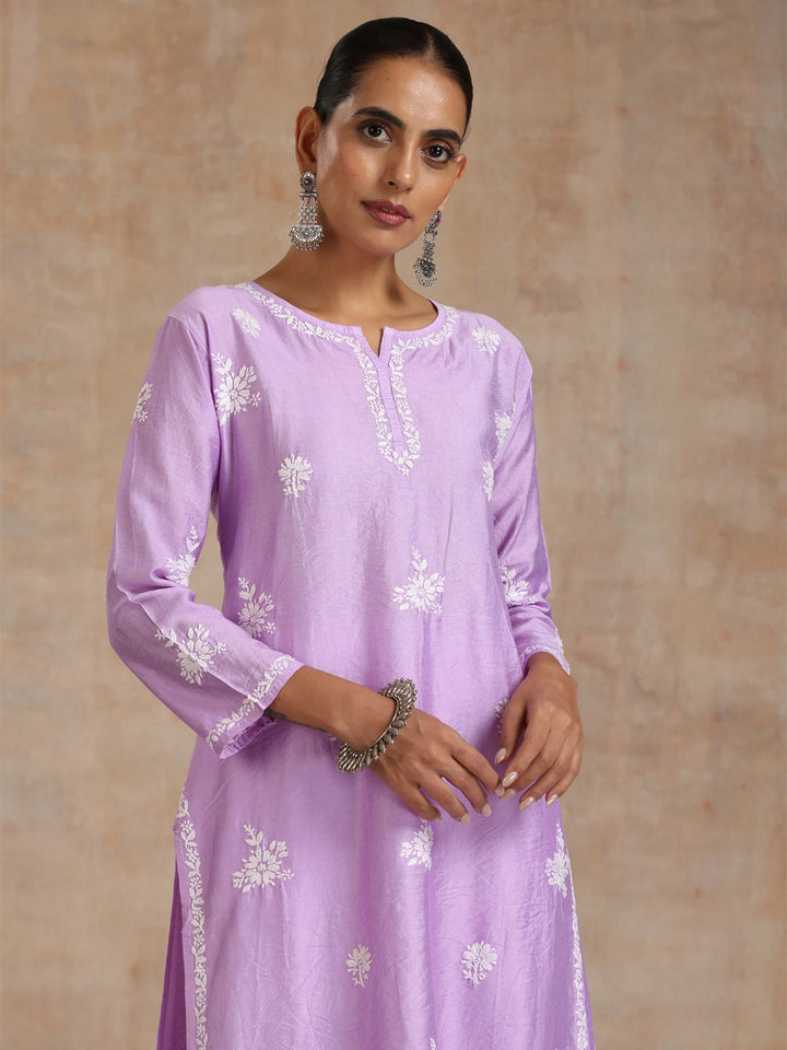 Rumah Wanita Chikankari Purple Chanderi Chikankari Sulam Kurta