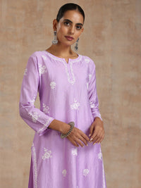 Rumah Wanita Chikankari Purple Chanderi Chikankari Sulam Kurta