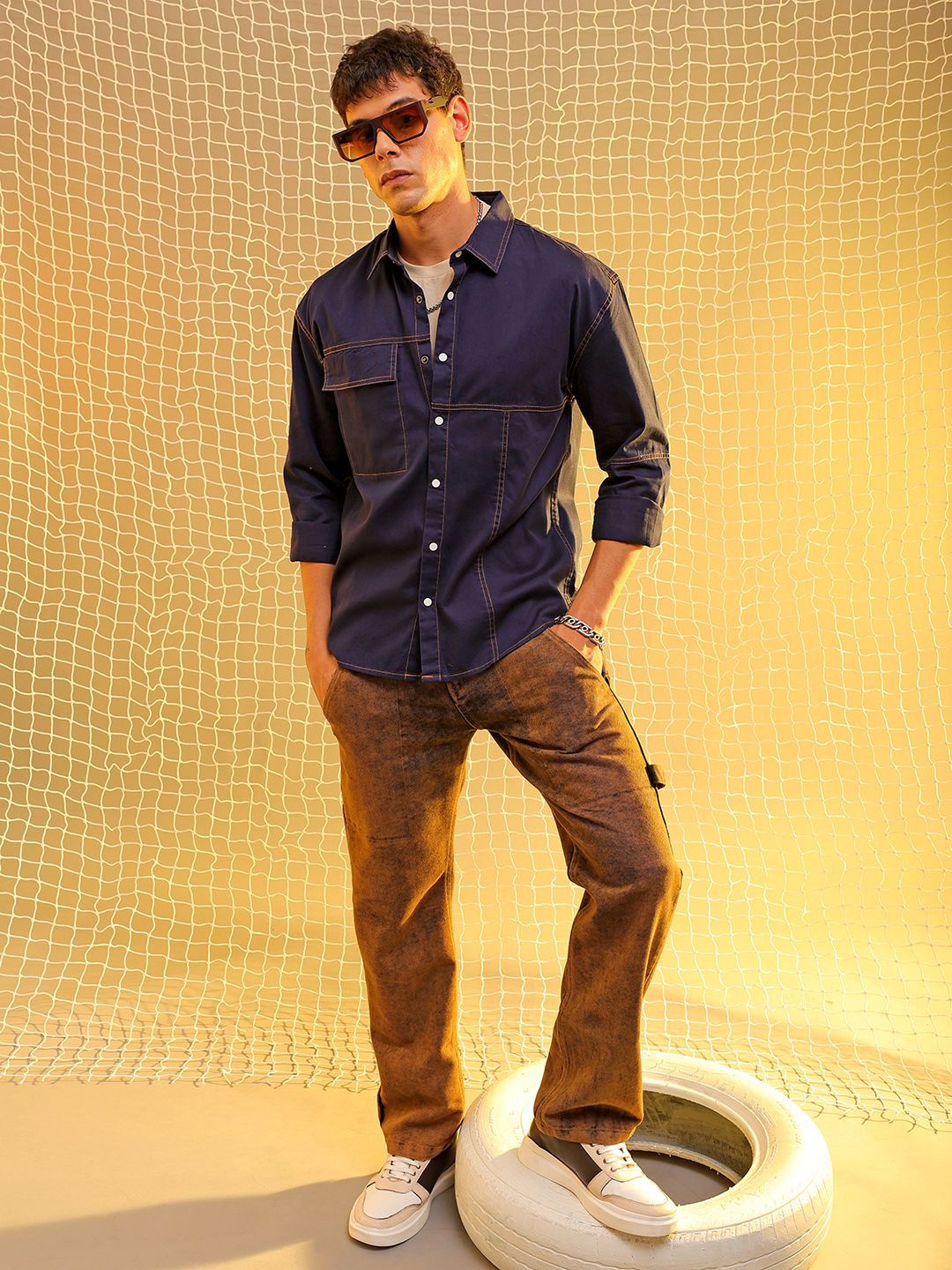 The Indian Garage Co Spread Collar Long Sleeves Cotton Casual Shirt