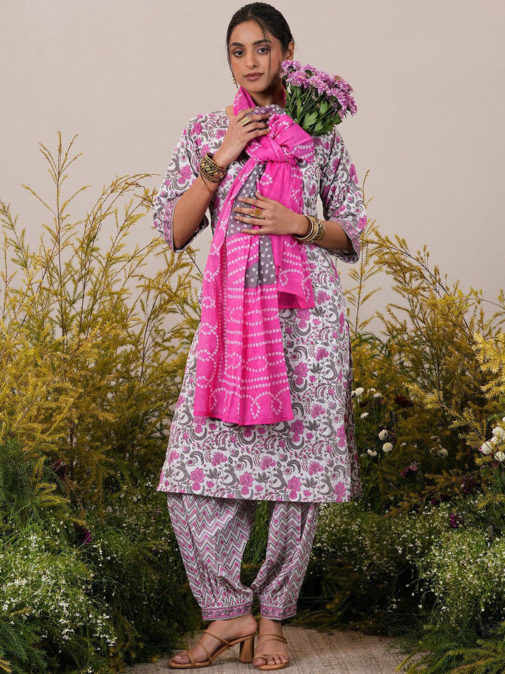 Libas Floral Printed Regular Pure Cotton Kurta With Salwar & Dupatta