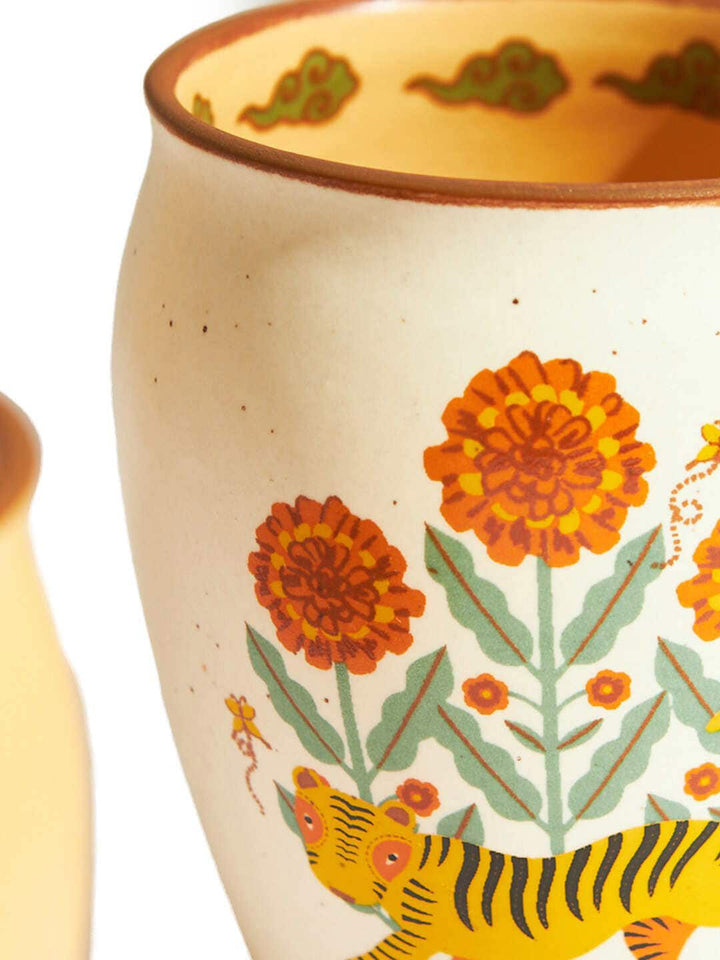 Chumbak Yellow 4 Pieces Marigold Printed Kulhad Gift Sets