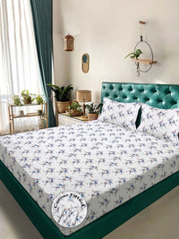 Myntra Elegant Homes White & Blue Floral 300 TC King Cadar dengan 2 Sarung Bantal