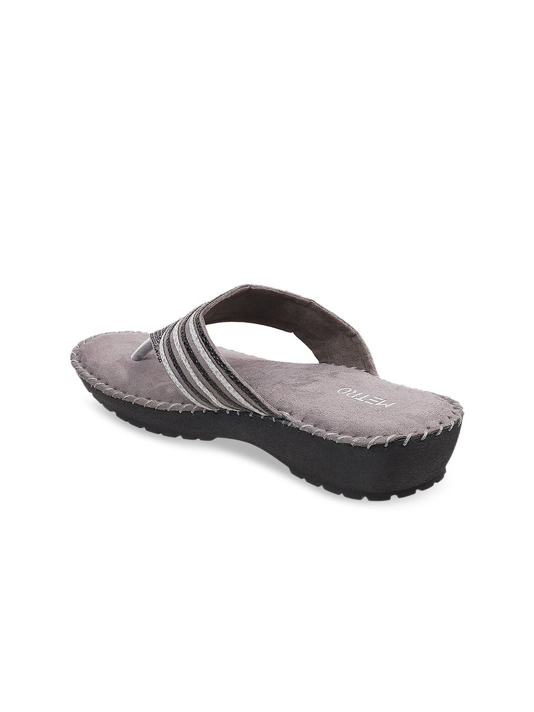 Metro Women Grey Embellished Comfort Sandals